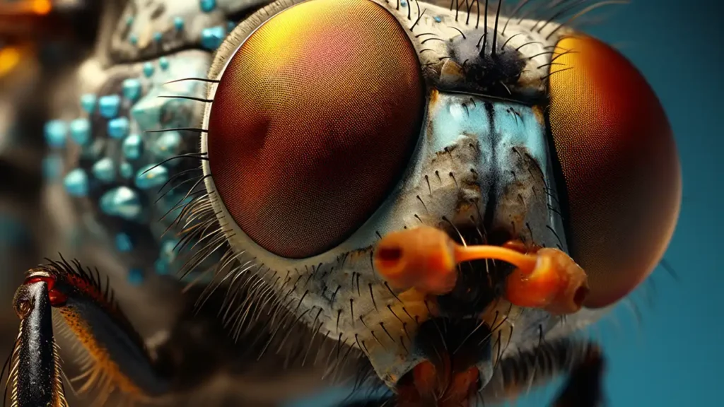 detailed close up of a flies eyes 360 vision