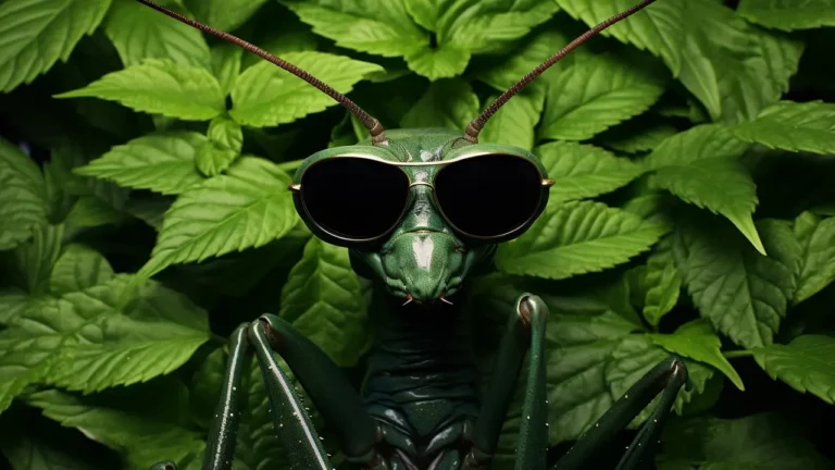 Stick insect camouflaged with sunglasses