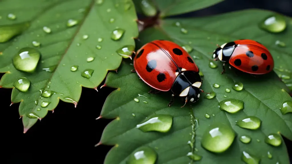 two ladybugs on leaves