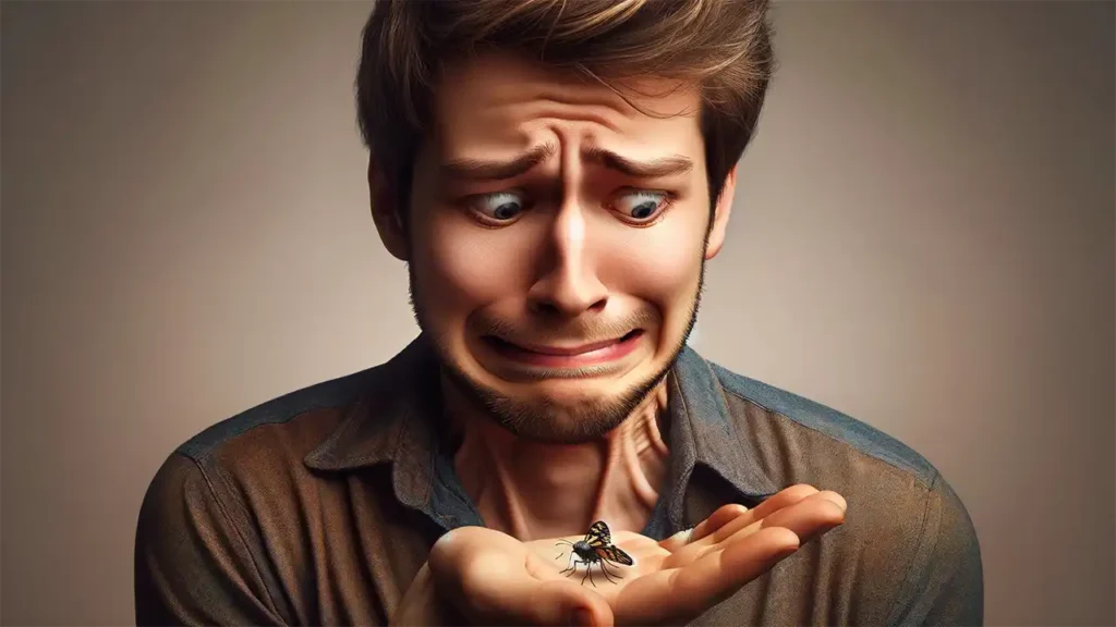 nervous parent holding an insect