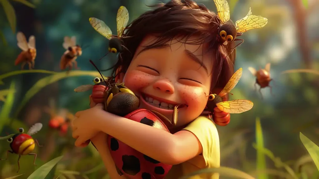 boy hugging all sorts of bugs and insects for a bug hotel